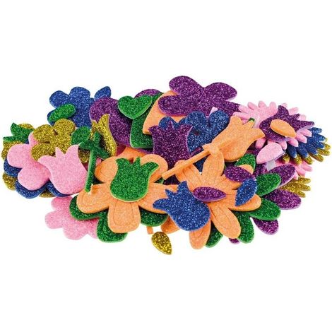 Adesivi in schiuma con fiori e figure glitterate, 66 pezzi