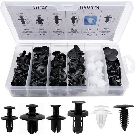 100Pcs Rivet Clips Plastique, Clips Voiture Attaches de Pare Chocs Clips à Rivets, Rivets Plastiques Fixation de Protection avec différentes formes et tailles (1/3)