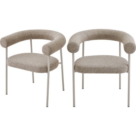 Lot de 2 fauteuils de table en tissu pieds beige - Marron chiné - Olympe (1/5)