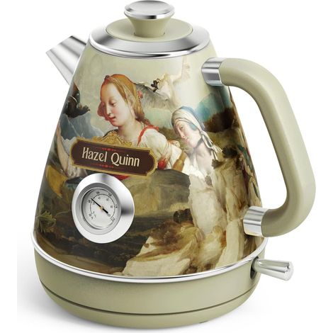 Elektrischer Wasserkocher, Vintage-Wasserkocher mit Thermometer, Edelstahl und BPA-frei, kabellos und mit automatischer Abschaltung, 1,7 l, 2200 W, Renaissance-Design