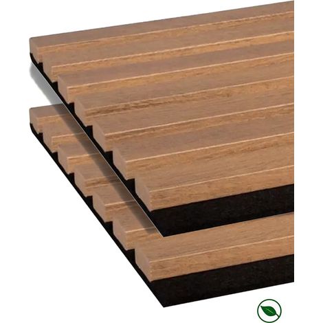 Forestea – Lot de 2 panneaux décoratifs muraux MDF acoustiques – Chêne rustique sur feutrine – Dimensions 2600x300x17mm – Label PEFC 70%