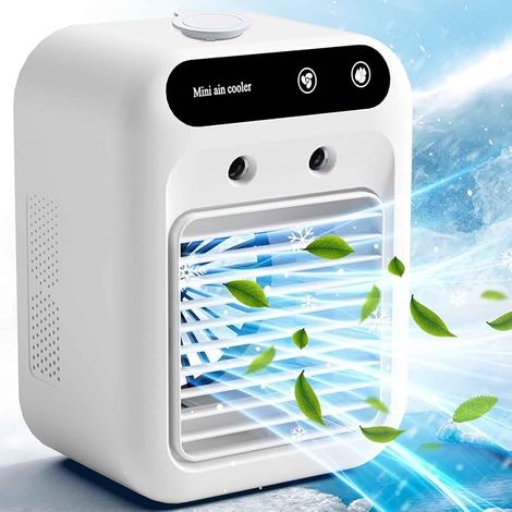 Aire acondicionado portátil pequeño, enfriador de aire 3 en 1, dos modos de nebulización, potente velocidad del ventilador, para habitaciones y salas de estar, color blanco. (1/5)