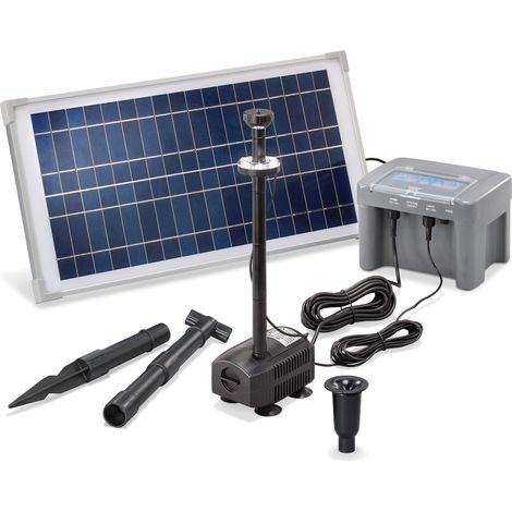 Esotec – Kit pompe solaire pour bassin avec batterie – Débit 500L/h – Hauteur de refoulement max 1,1m – Éclairage LED inclus (1/5)