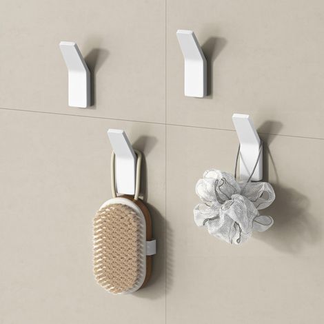 doporro Appendiabiti da parete con fissaggio adesivo o a foratura, set da 4 pezzi, bianco, in lega di zinco, forma rettangolare, per ingresso, cucina e bagno Stalo-13 (1/5)