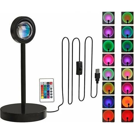 Lampe Coucher de Soleil LED- 2 pcs 16 Couleurs avec Tlcommande Lampe de Chevet Rotative 360 (1/4)