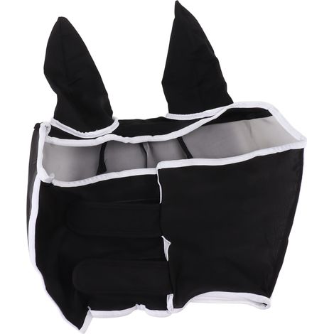Masque anti-mouches pour chevaux, en maille respirante, élastique, avec protection UV et oreilles intégrées, noir, taille S (42 x 35 cm / 16,5 x 13,8 pouces).