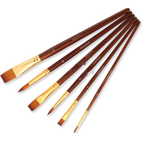 Beyamis Lot 6 pinceaux nylon manche bois - Ronds plats pour acrylique aquarelle débutant (1/5)