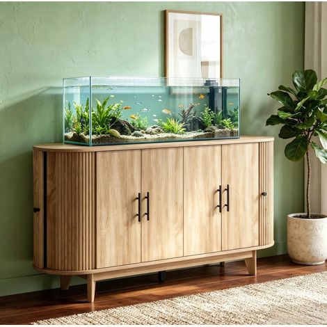 Buffet ovale 147 cm avec 6 portes et 2 étagères réglables, chêne et noir DESVIAE (1/5)