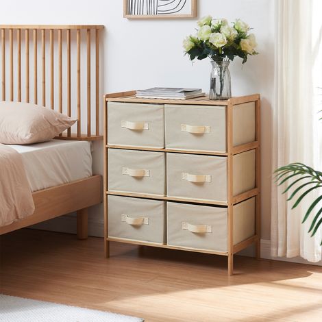 Cassettiera Maldon Comò Organizzatore con 6 Cassetti 79 x 66 x 35 cm - Naturale / Beige [en.casa]