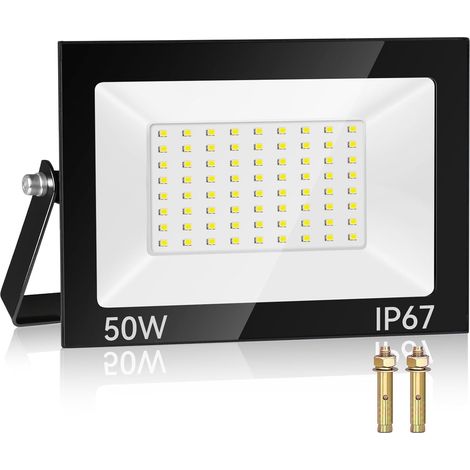 1 Projecteur LED 50W, 72 Puces 5000LM, Boîtier Aluminium IP67, Blanc Froid 7000K, Pour Jardin Garage Terrasse