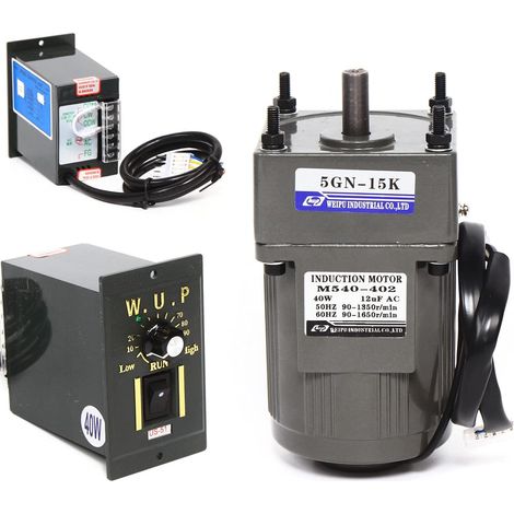 AC 220V Motorreductor de inducción monofásico 40W con regulador de velocidad (15K), 9 rpm