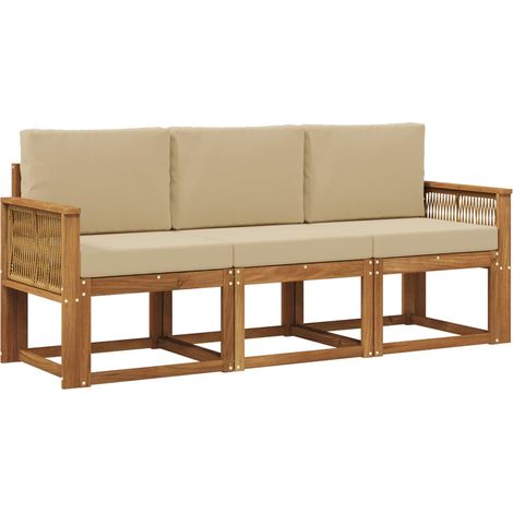 Set di divani da esterno 3 pz Salotto da Giardino Naturale e Beige Poliestere (1/5)