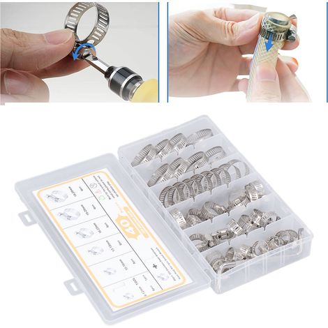 40-teiliges Schlauchschellen-Set, 1/4 Zoll bis 1-1/8 Zoll 304 Edelstahl-Schneckengetriebe-Schlauchschellen für Schläuche, Ladeluftkühler, Rohre, Leitungen und Kraftstoffleitungen. (1/5)