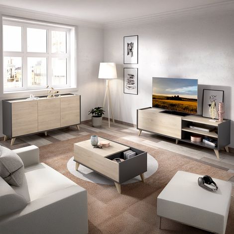 Wohnzimmerset Tuscola, Schubladen, Modular, 5 Regale, Eichenbraun (1/5)
