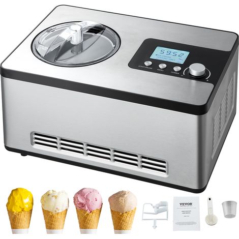 VEVOR Gelatiera Elettrica Casalinga per Gelato Capienza 2L circa Potenza 180W, Macchina per Gelato Elettrica con Schermo LCD Preparazione Rapida Senza Precongelamento per Gelato Sorbetti Frozen Yogurt
