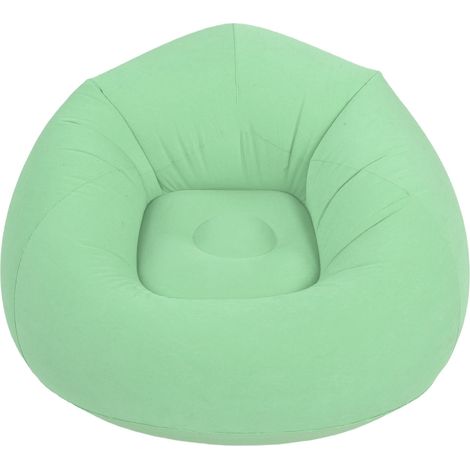 Fauteuil gonflable sans billes PVC floqué ergonomique confortable salon chambre vert (1/5)