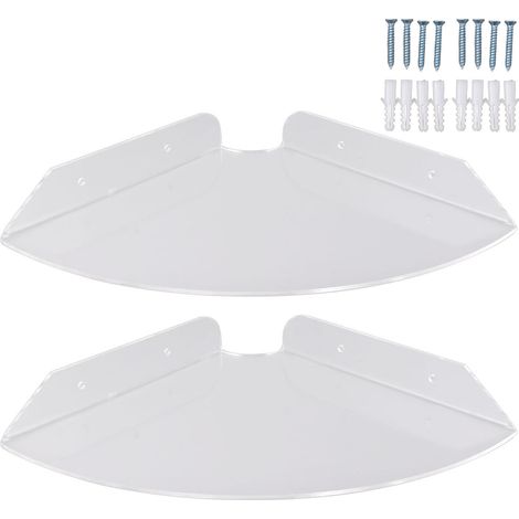 Lot de 2 étagères d'angle flottantes murales, quart de rond, transparentes, pour chambres, salons et salles de douche (1/5)