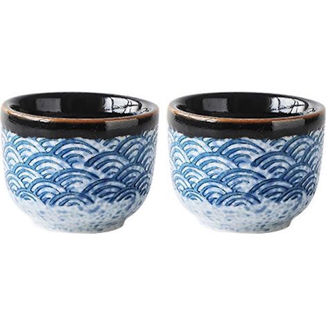 Lot de 2 tasses à saké en céramique de style japonais, élégantes et raffinées.-5.8X5.8X4CM-Assorted Color (1/3)