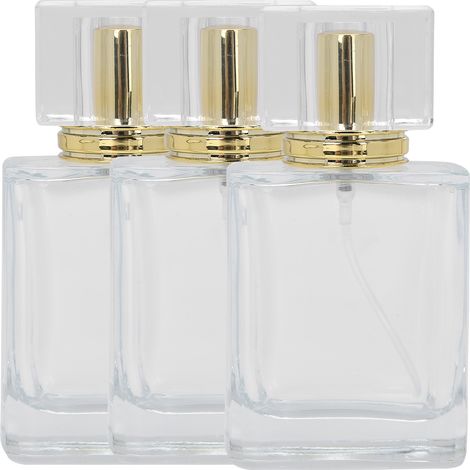 Flacon vaporisateur en verre transparent rechargeable 50 ml, atomiseur vide pour parfum liquide, contenant doré. (1/5)