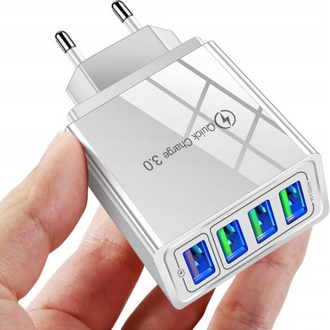 Cargador de pared rápido 4x USB QC 3.0 + Cable - Blanco (1/5)
