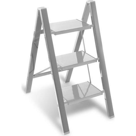 SWANEW Scala pieghevole scala in lega di alluminio con portata di 150 kg - 3 gradini argento circa 84.5 cm (1/5)