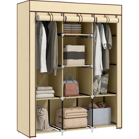 Beige Fabric Wardrobe with Rails and Shelves for Stylish Storage Solutions (1/5)