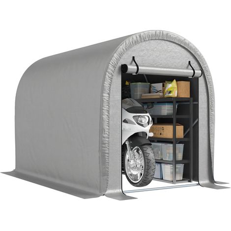 Abri de Jardin Tente de Stockage Acier Galvanisé & 160g/m² PE Anti-UV pour Moto et Tondeuse 159x240x185cm gris Clair