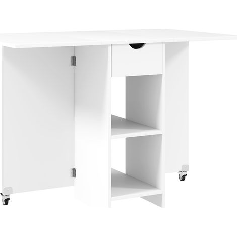 Mesa de comedor abatible para 2-4 personas, 114,5 x 70 x 75 cm, blanca, HOMVRA (1/5)
