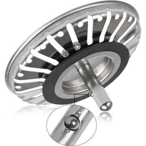 Ahlsen Stück Abflusssieb/Abflussstopfen für Waschbecken, Lochsieb für Küche/Badezimmer, 84 mm Durchmesser mit Kugelspitze, Edelstahl (1/5)