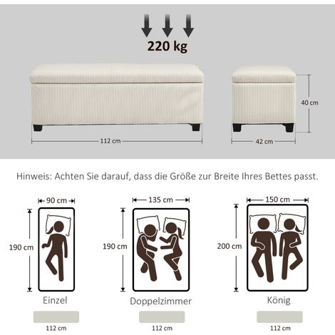 Banquette de rangement avec coffre, banquette rembourrée effet velours côtelé, coffre à siège sur pieds en acier, banc-coffre pour salon, chambre, entrée, 112 x 42 x 40 cm, beige (1/5)