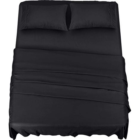 Polyester Microfiber Bedding Set (4-Piece, Black) - 1 Fitted Sheet 150 x 200 cm, 1 Flat Sheet 266 x 259 cm and 2 Pillowcases 50 x 75 cm (1/5)