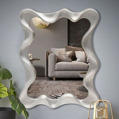 Miroir mural moderne couleur argent 90 x 70 cm OVIDE (1/5)