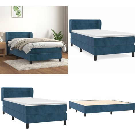 Sommier à lattes de lit avec matelas Bleu foncé 90x190 cm - Lit Plateforme - Lit Double - Lit Velours - Lit Design - Literie - Home & Living (1/5)