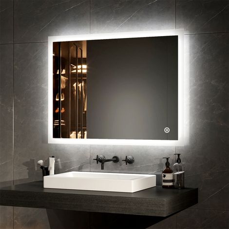 EMKE LED Illuminated Bathroom Mirror with Light Dimmable Bathroom mirror with Shaver, Touch Switch, Demester, Fuse, 600x800mm (1/5)