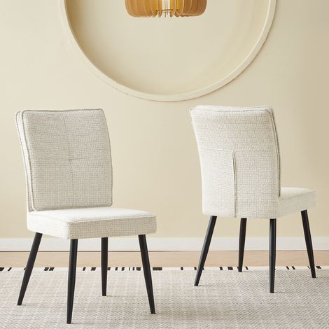 Lote de 2 sillas de comedor de metal, tapizado efecto terciopelo, marfil (1/5)