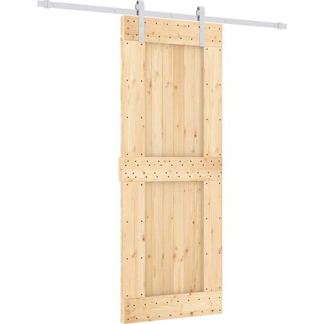 Sliding Door Natural and White 80 x 210 cm Solid Pine Wood vidaXL (1/5)