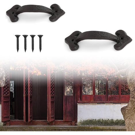 Poignée de Porte Fonte, 2 Pièces Poignee Porte Grange avec Vis de Montage, Poignée de Porte Extérieur Rétro, Prise en Main Confortable (1/5)