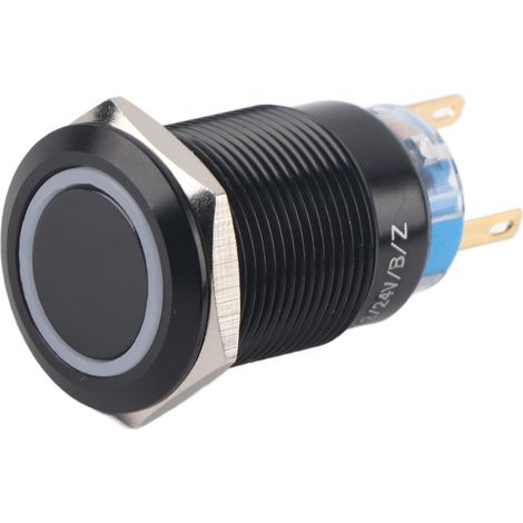 19 mm 12-24 V EIN/AUS schwarzer wasserdichter selbstverriegelnder Druckknopf-Flachschalter mit blauer LED.