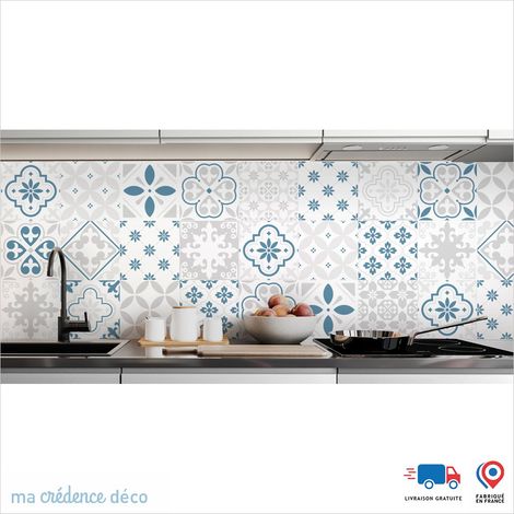 Crédence : Carreaux ciment classique gris - Couleur Bleu Pastel - Alu composite - 120 - 60 (1/3)