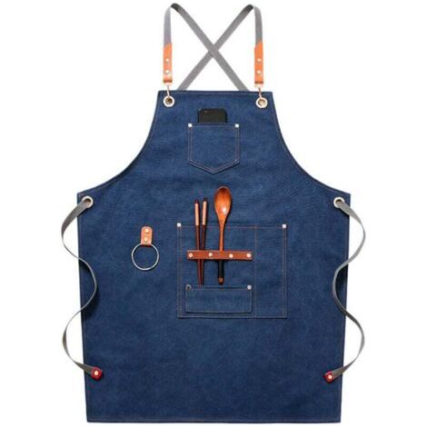 (Bleu)Tablier de cow-boy de haute qualité avec poches pour coiffeur, peintre, jardinier, styliste de coiffure pour femme et homme