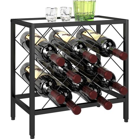 Locker to wine in steel black for 10 bottles with tray in glass hardened, 41 x 22 x 41 cm (1/5)