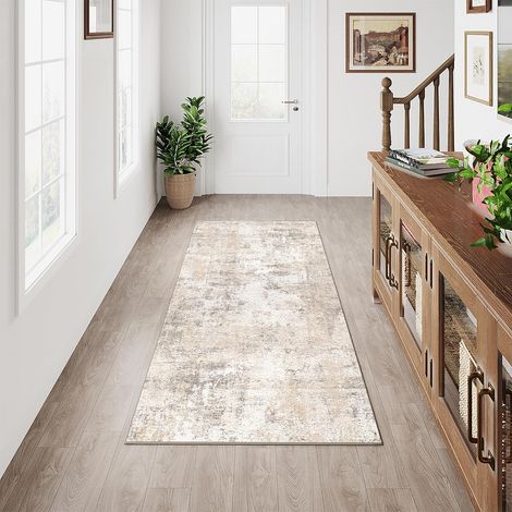 Moderne Beige Gris Tapis de Couloir Lavable 60x180cm Long Rug (1/5)