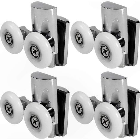 Lot de 4 roulettes de porte de douche robustes en alliage de zinc, double roue de 23 mm pour rails plats (1/4)