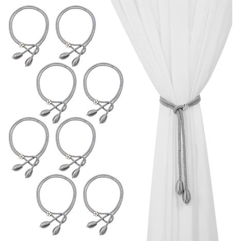 Lot de 8 embrasses de rideaux argentées pour nouer les rideaux, cordons, dentelles réglables, style bohème, convient pour la décoration du salon et de la chambre à coucher (1/5)