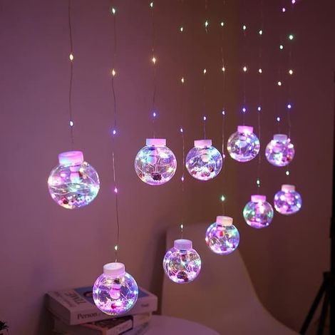 Guirlande lumineuse de Noël avec boules à vœux - Père Noël, bonhomme de neige, guirlande lumineuse rideau pour décorer les fenêtres de la maison, étanche pour l'intérieur et l'extérieur, idéale pour l (1/3)