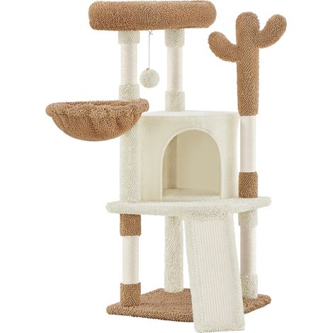 Yaheetech – Arbre à chat cactus 106,5 cm – Tissu moppy – Poteaux en sisal – Niche et perchoir – Griffoirs inclus – Beige et marron