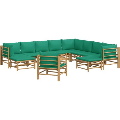 Mobili da giardino mobili da esterno Set di mobili da 12 pezzi con cuscini in bambù verde 020015675