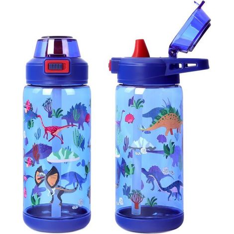 Gourde pour enfant - 1 unité - Plastique PC - Étanche avec paille - École et sport - 600 ml - Motif dinosaure (1/5)