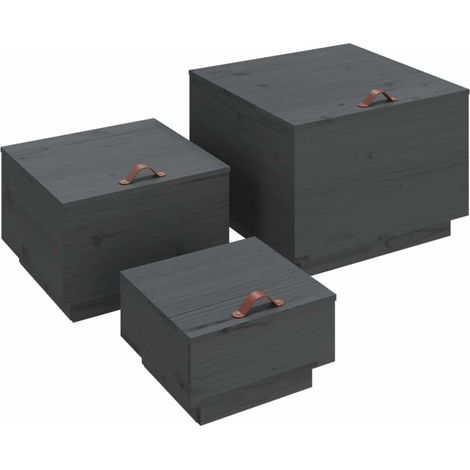 Maison Exclusive - Cajas de almacenaje con tapa 3 pzas madera mac (1/5)