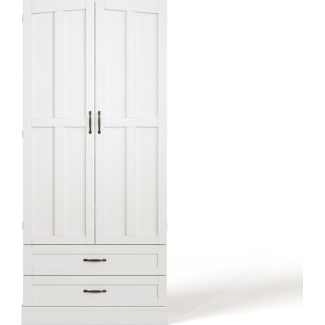 Armadio alto da cucina in MDF bianco con 3 ripiani estraibili, 2 cassetti e doppia anta (1/5)
